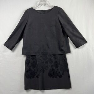 Lafayette 148 Black Dress Womens 6 Shift Tiered 3/4 Sleeves Business Career